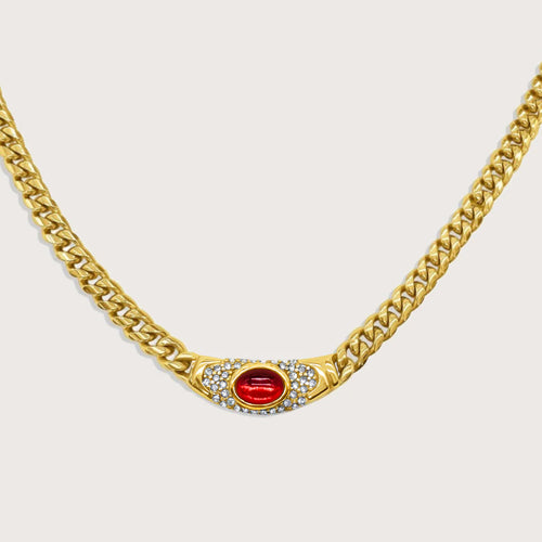 18K Gold Demifine Red Moon Pendant Necklace