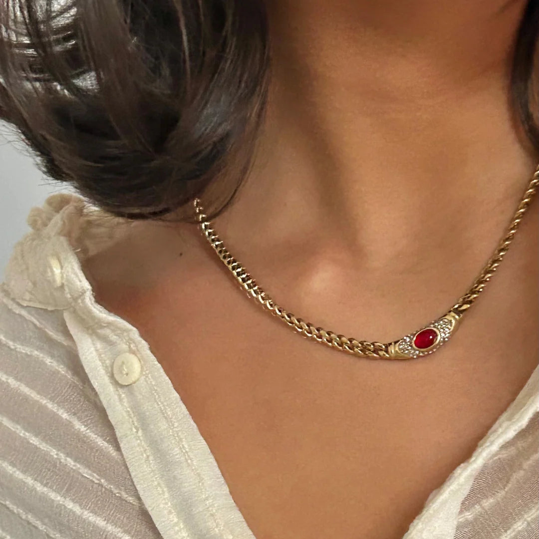 18K Gold Demifine Red Moon Pendant Necklace