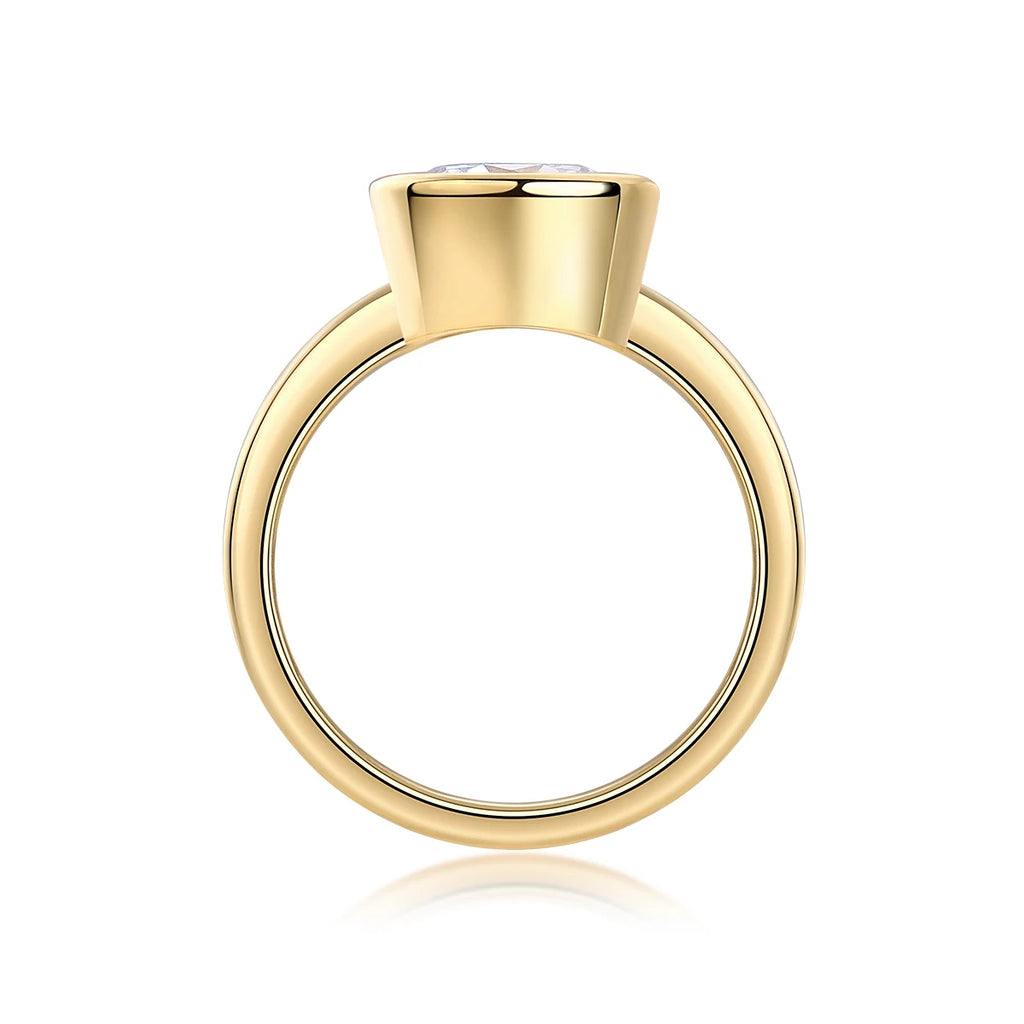 Gold ring with a small gemstone on a white background