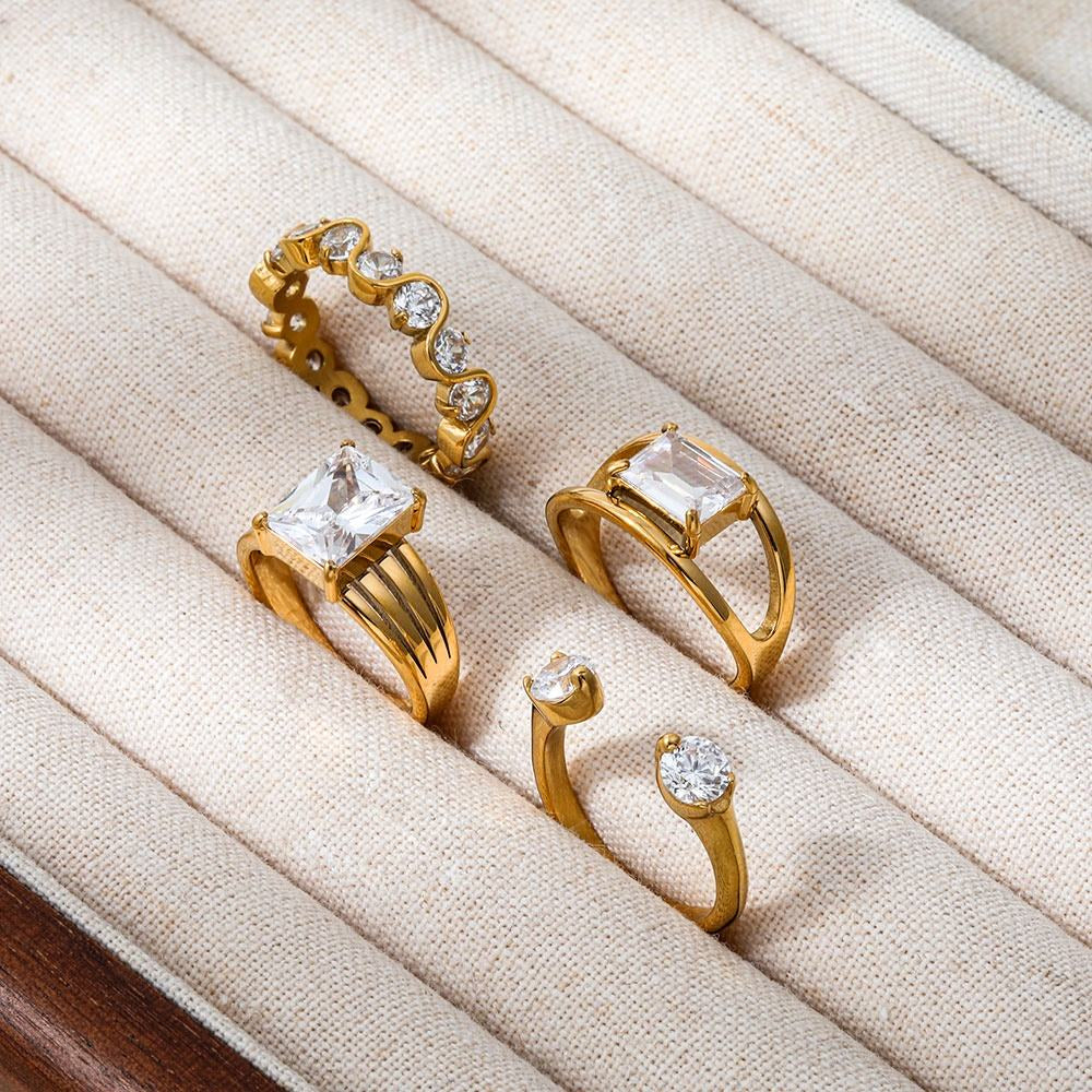18K Gold PVD Zirconia Stainless Steel Ring for Women