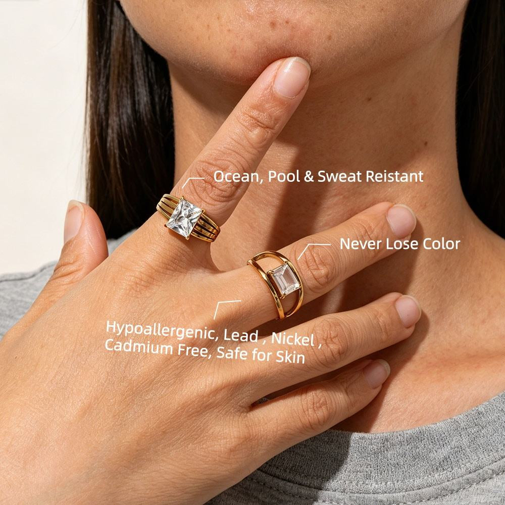 18K Gold PVD Zirconia Stainless Steel Ring for Women