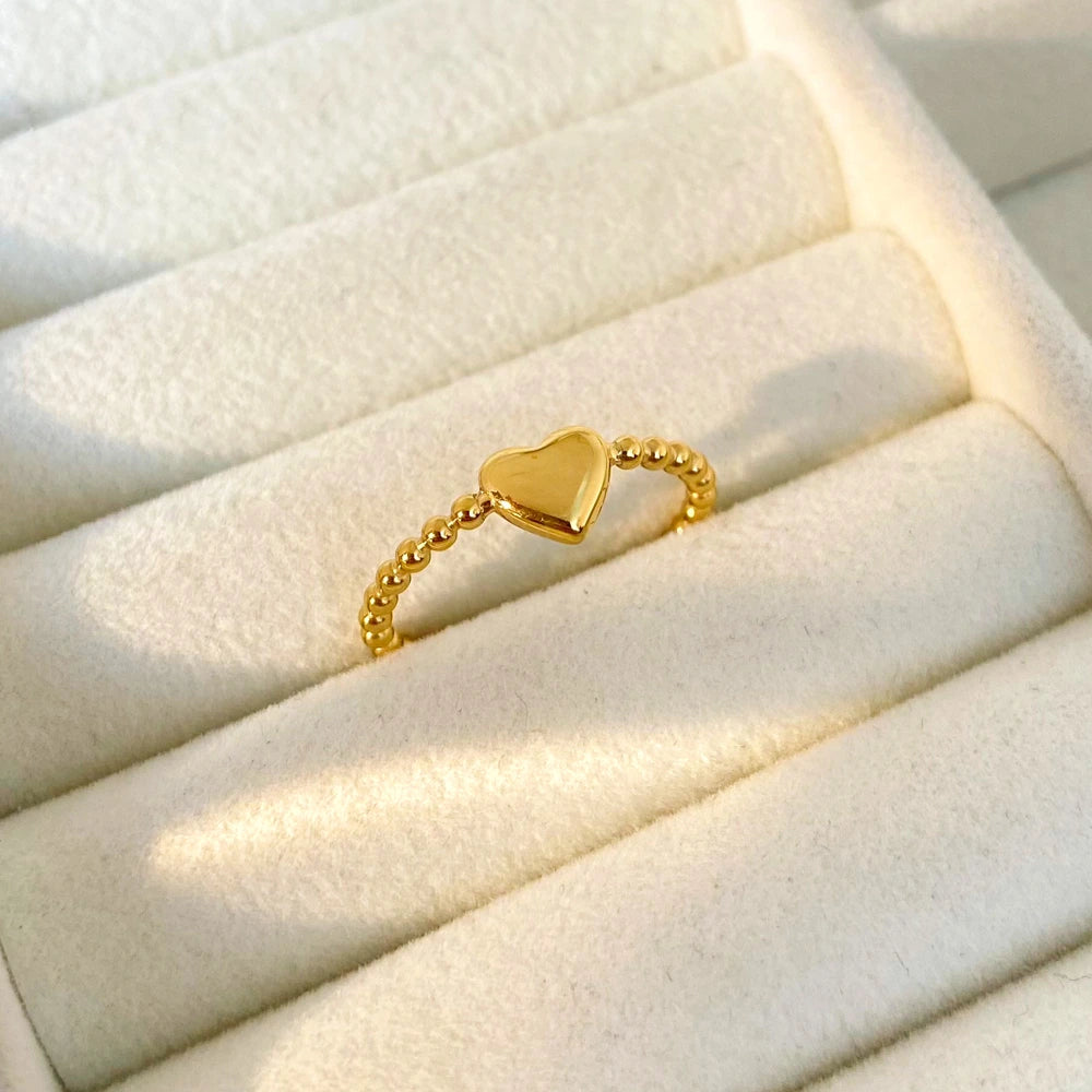 18K Gold Plated Beaded Heart Ring
