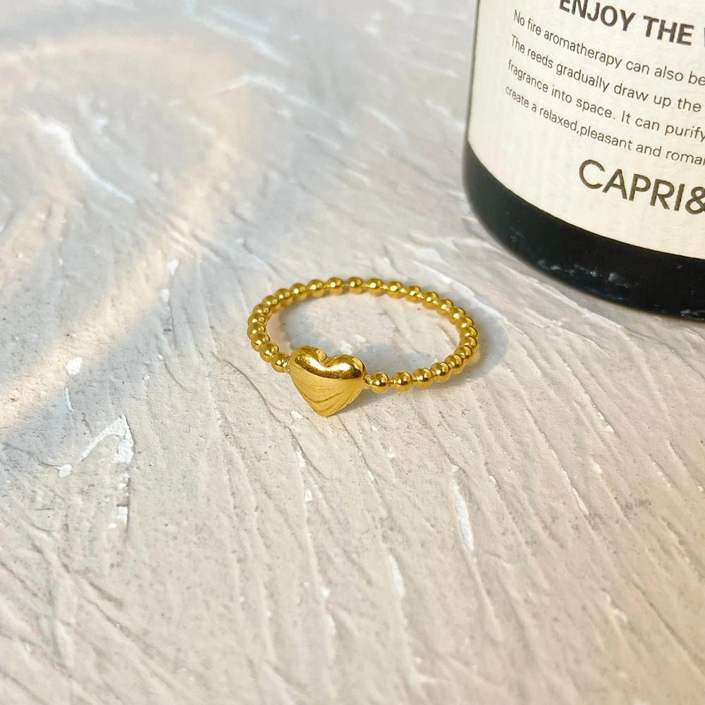 18K Gold Plated Beaded Heart Ring
