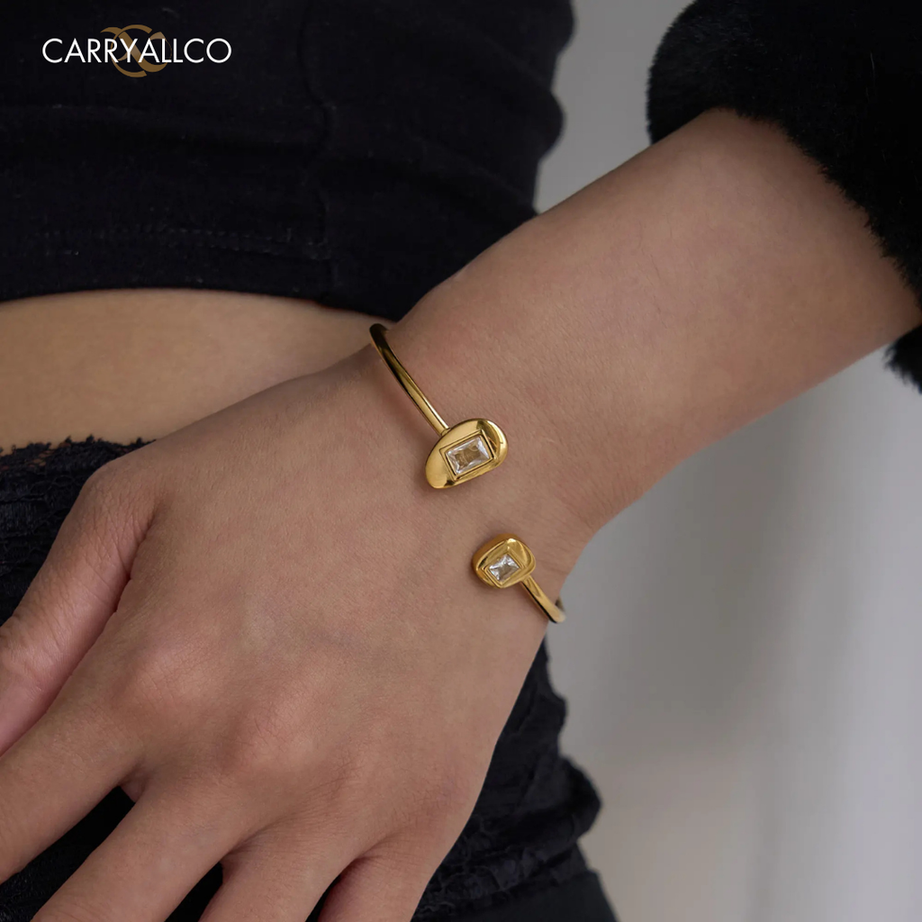 18K Gold Plated Bohemian Zircon Open Dancer Bracelet Carryallco