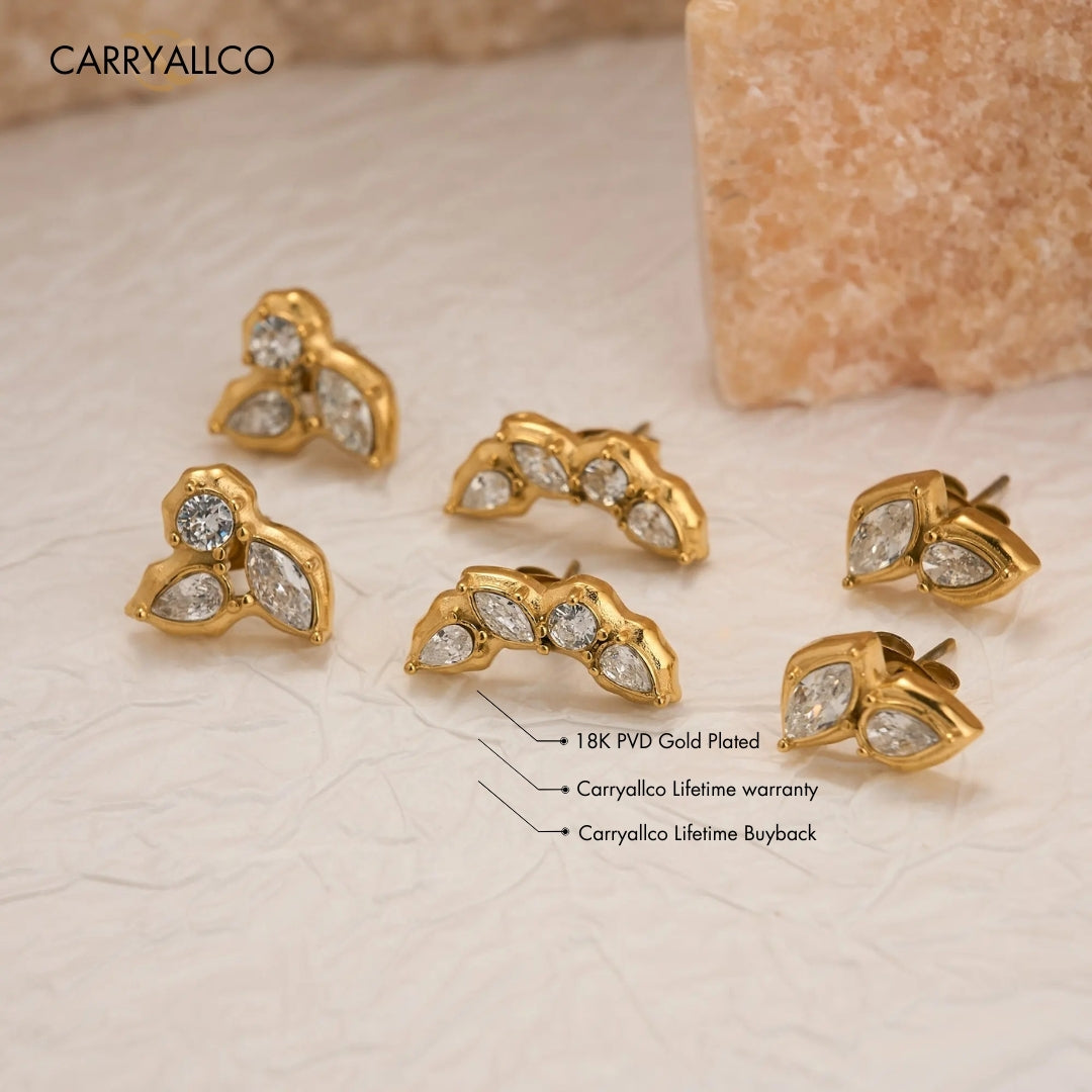 18K Gold Plated Boho Leaf Zircon Stud Earrings Carryallco