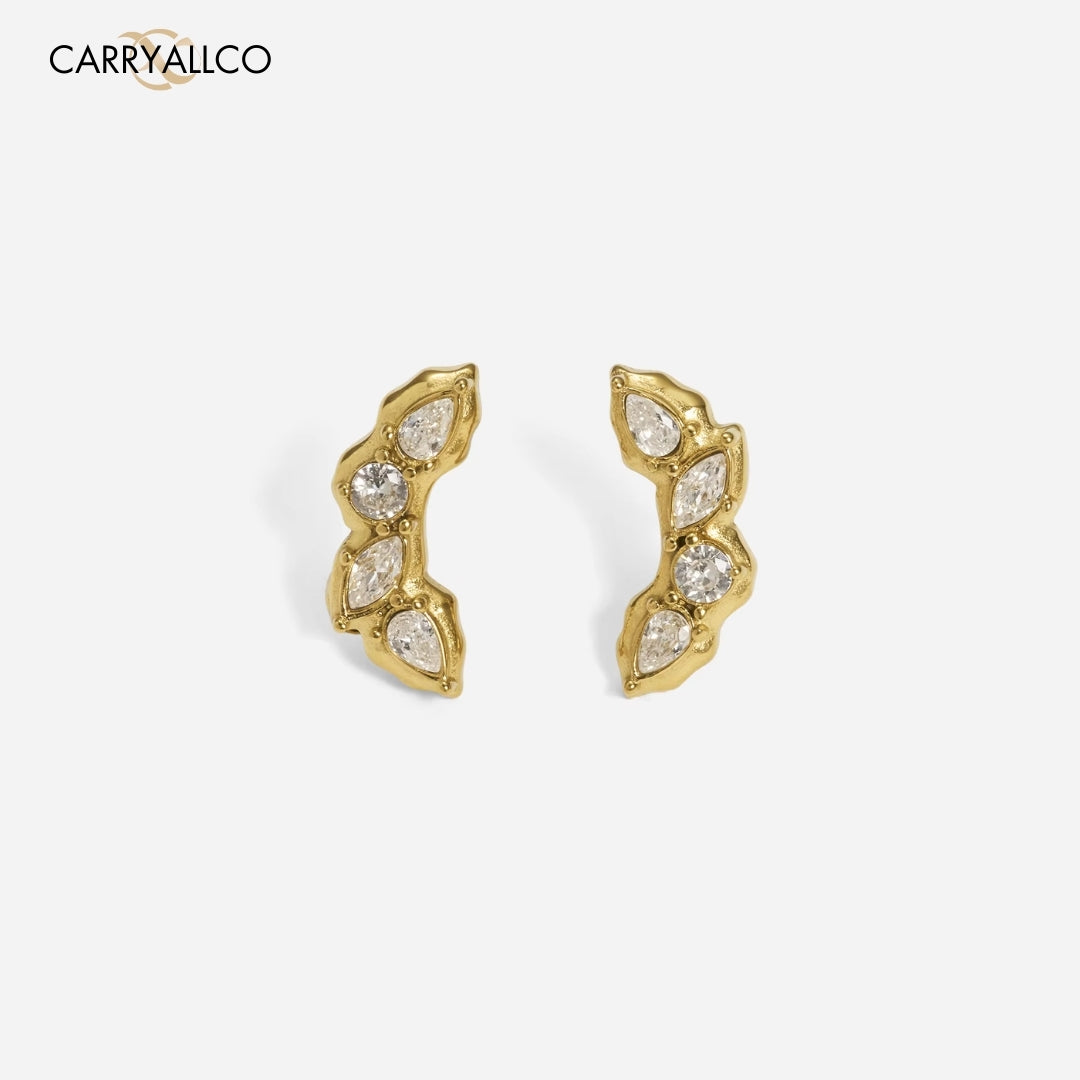 18K Gold Plated Boho Leaf Zircon Stud Earrings Style Gold