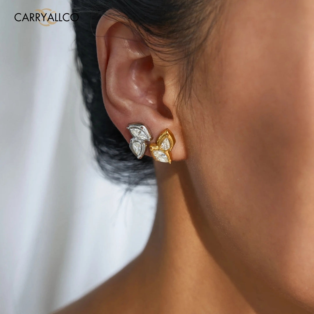 18K Gold Plated Boho Leaf Zircon Stud Earrings Carryallco