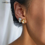18K Gold Plated Boho Leaf Zircon Stud Earrings Carryallco