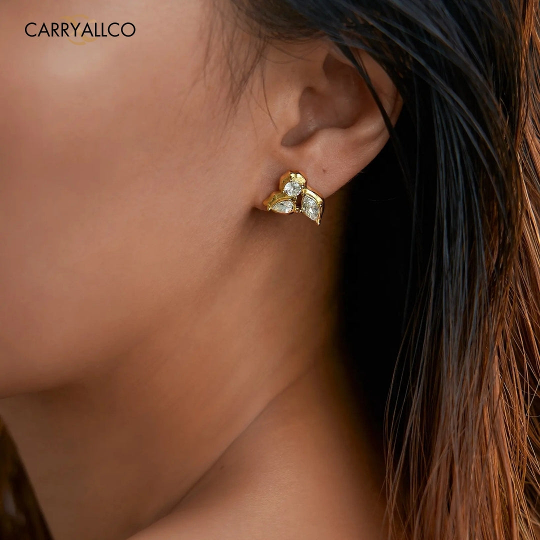 18K Gold Plated Boho Leaf Zircon Stud Earrings Carryallco