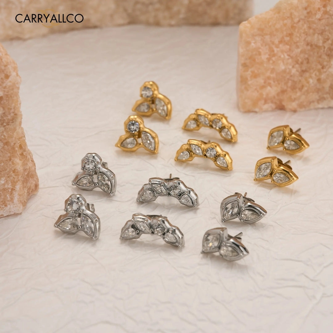 18K Gold Plated Boho Leaf Zircon Stud Earrings Carryallco