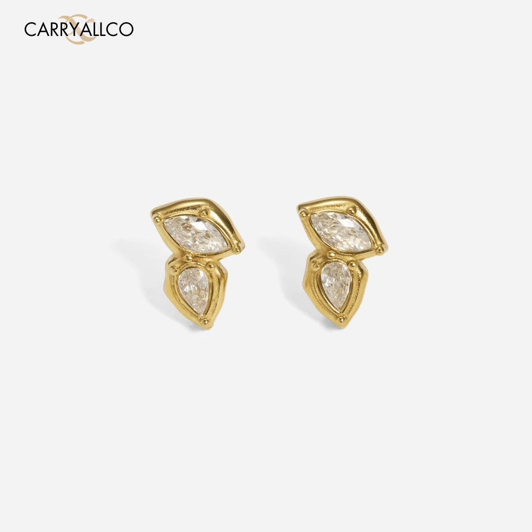 18K Gold Plated Boho Leaf Zircon Stud Earrings Style Gold