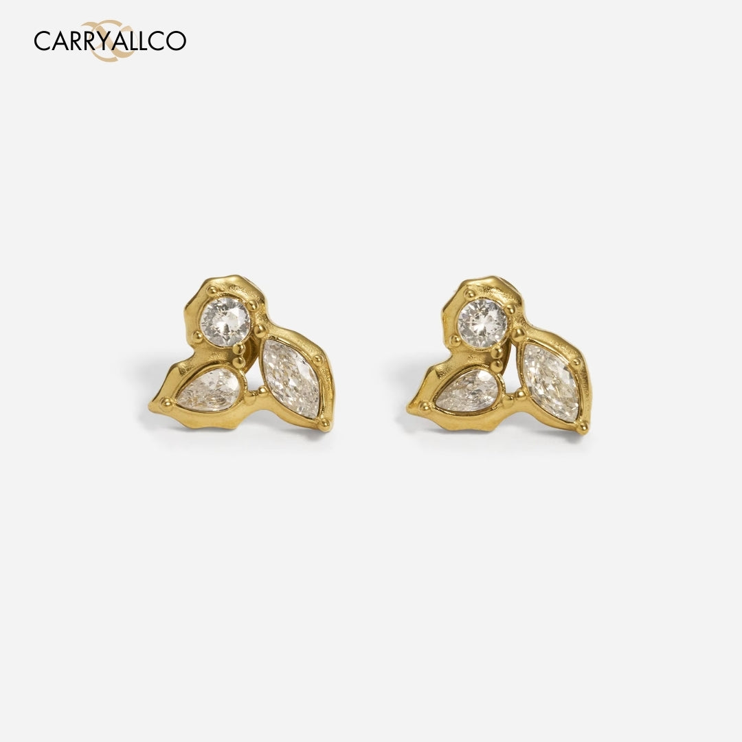 18K Gold Plated Boho Leaf Zircon Stud Earrings Carryallco