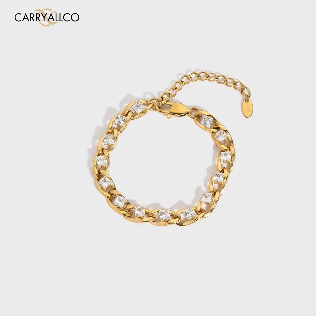 18K Gold Plated Crystal Link Chain Bracelet Carryallco