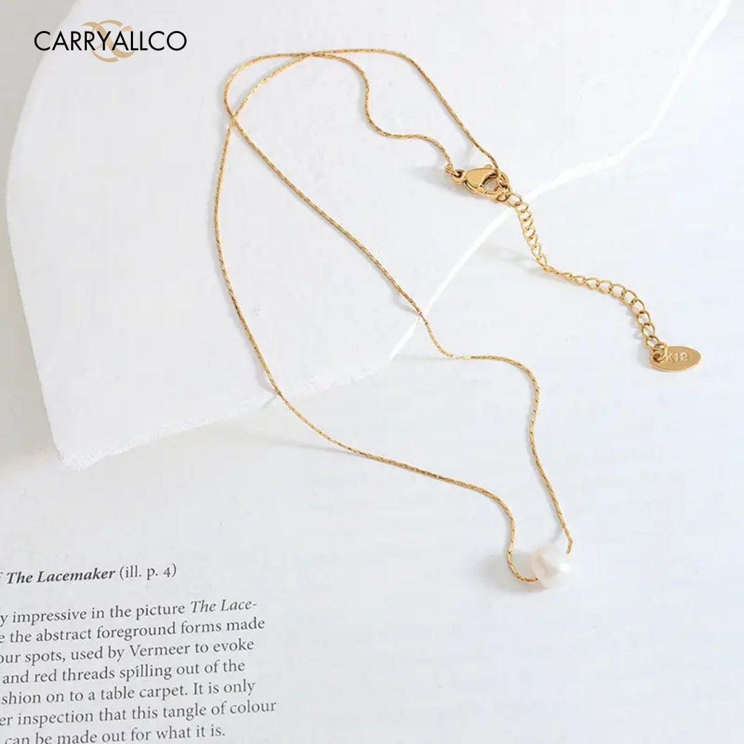 18K Gold Plated Freshwater Pearl Pendant Dainty Necklace Carryallco