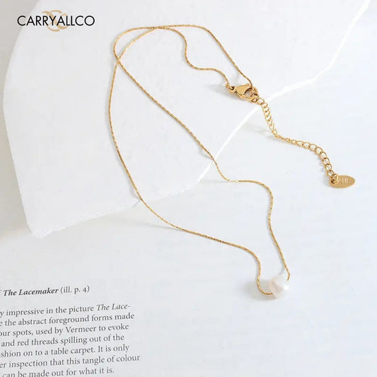 18K Gold Plated Freshwater Pearl Pendant Dainty Necklace