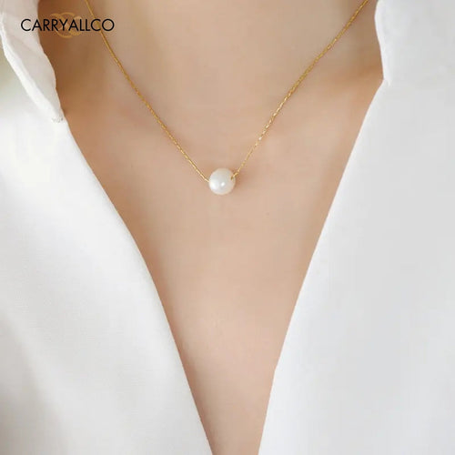 18K Gold Plated Freshwater Pearl Pendant Dainty Necklace Carryallco