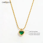 18K Gold Plated Green Agate Heart Pendant Necklace Carryallco