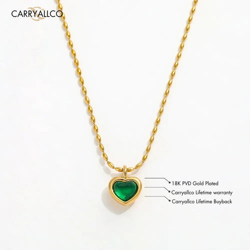 18K Gold Plated Green Agate Heart Pendant Necklace Carryallco
