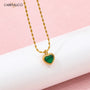 18K Gold Plated Green Agate Heart Pendant Necklace Carryallco