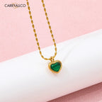 18K Gold Plated Green Agate Heart Pendant Necklace Carryallco
