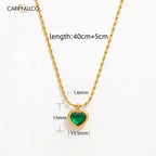 18K Gold Plated Green Agate Heart Pendant Necklace Carryallco