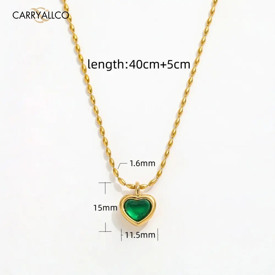 18K Gold Plated Green Agate Heart Pendant Necklace Carryallco