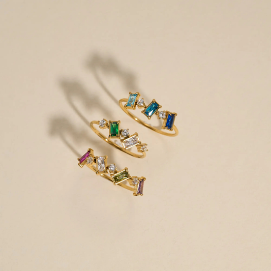 18K Gold Plated Green Stone Square Ring Set