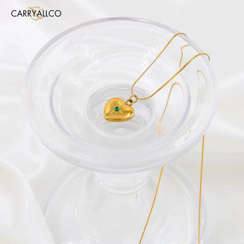 18K Gold Plated Heart & Star Brilliant Cut Stone Necklace Carryallco