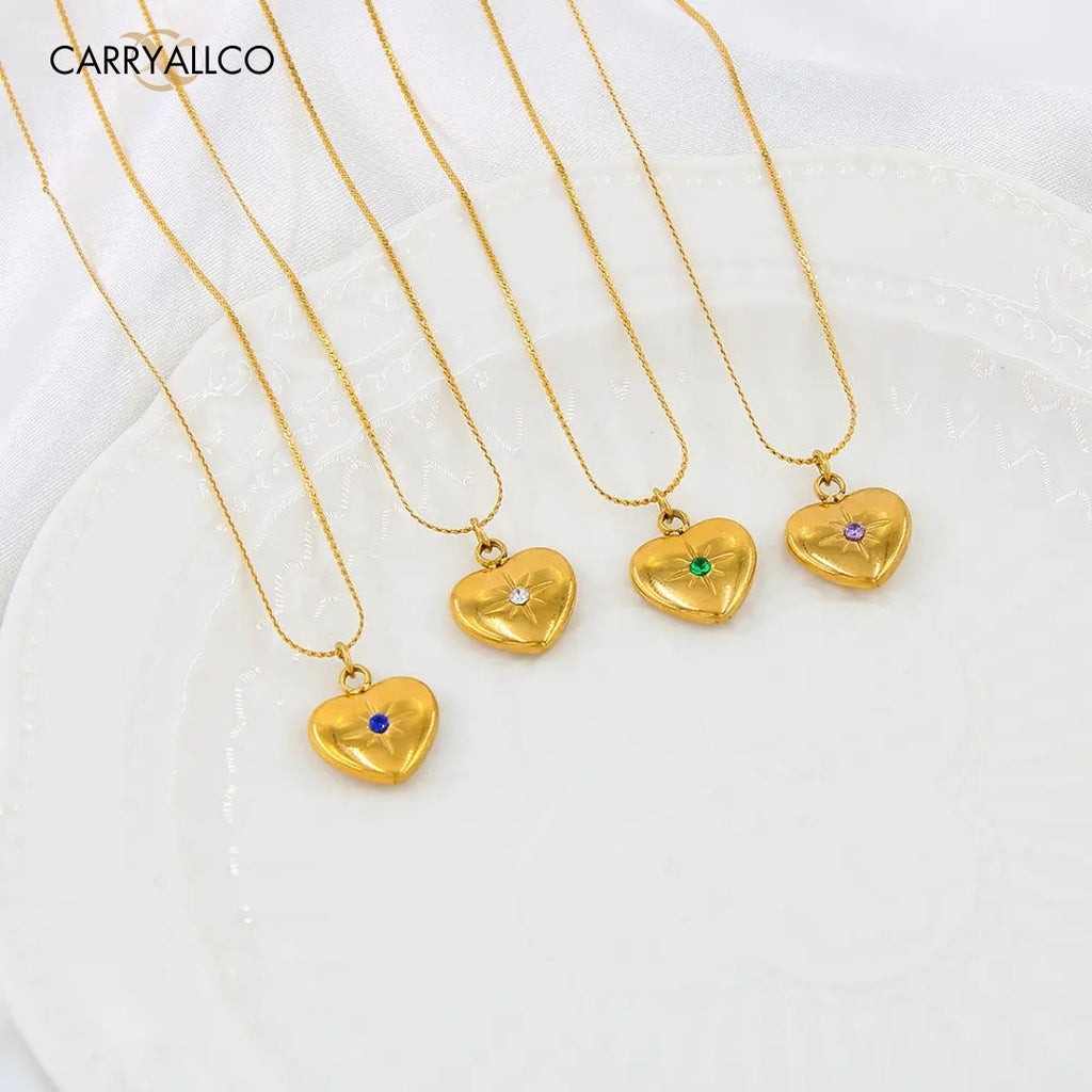 18K Gold Plated Heart & Star Brilliant Cut Stone Necklace Carryallco