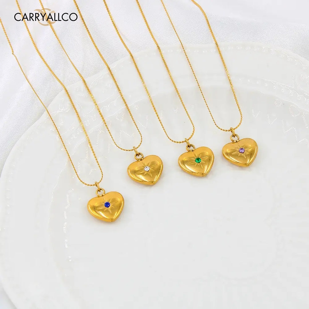 18K Gold Plated Heart & Star Brilliant Cut Stone Necklace Carryallco
