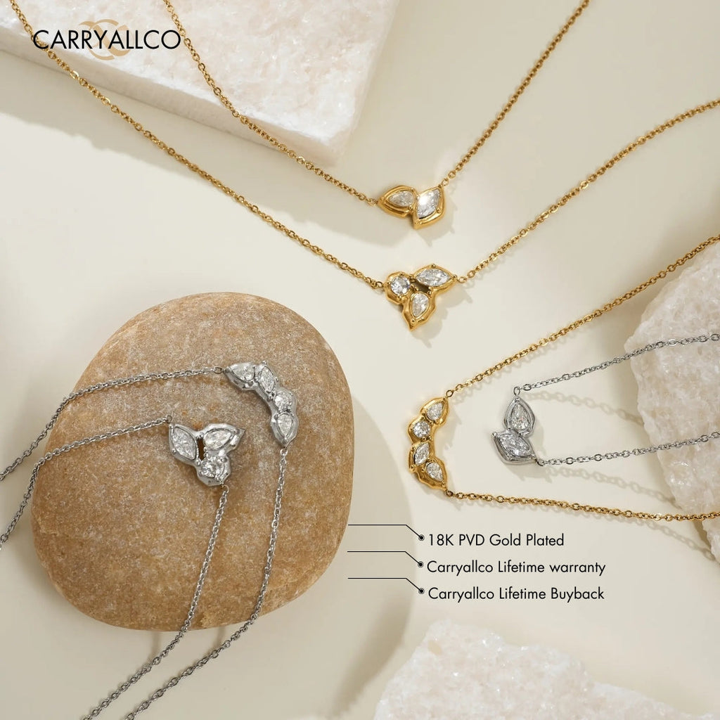18K Gold Plated Lucky Grass Zircon Pendant Necklace Carryallco
