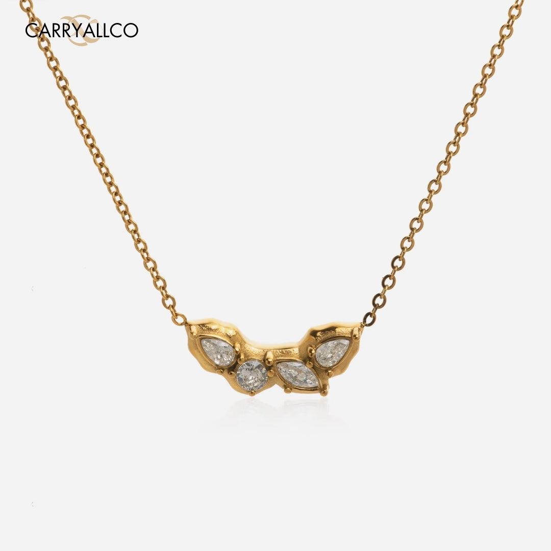 18K Gold Plated Lucky Grass Zircon Pendant Necklace Carryallco