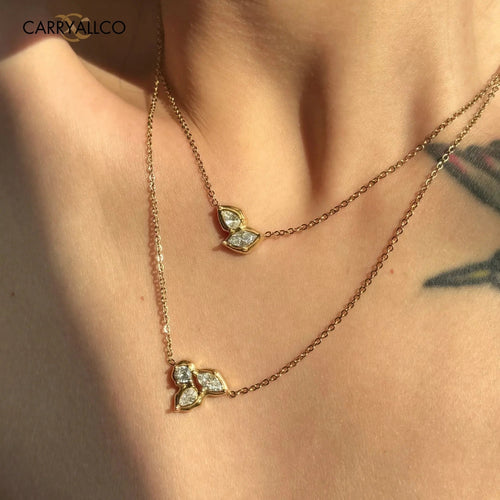 18K Gold Plated Lucky Grass Zircon Pendant Necklace Carryallco