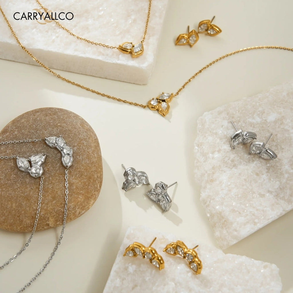 18K Gold Plated Lucky Grass Zircon Pendant Necklace Carryallco