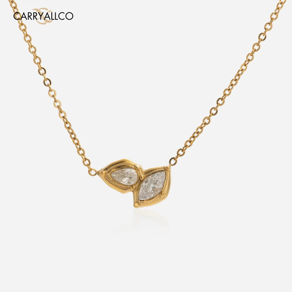 18K Gold Plated Lucky Grass Zircon Pendant Necklace Carryallco