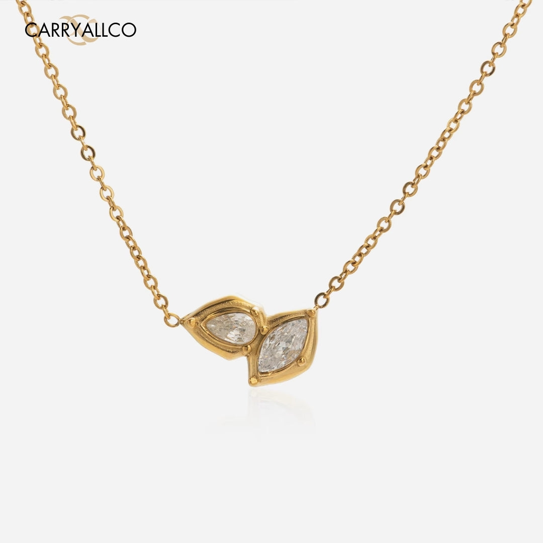 18K Gold Plated Lucky Grass Zircon Pendant Necklace Carryallco