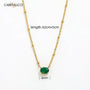 18K Gold Plated Oval Green Brilliant Cut Stone Beaded Necklace Carryallco