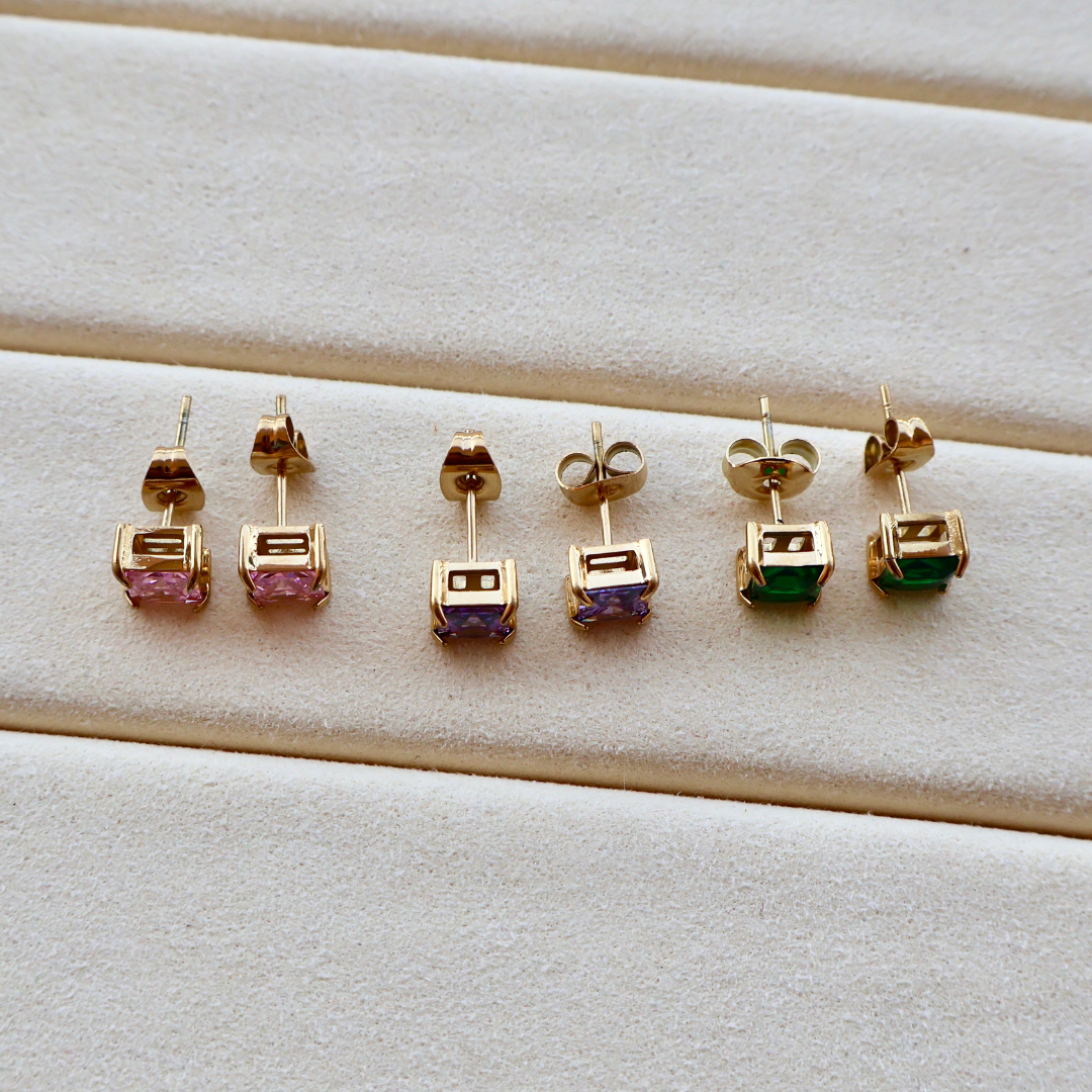 18K Gold Plated Princess Cut Stud Earrings