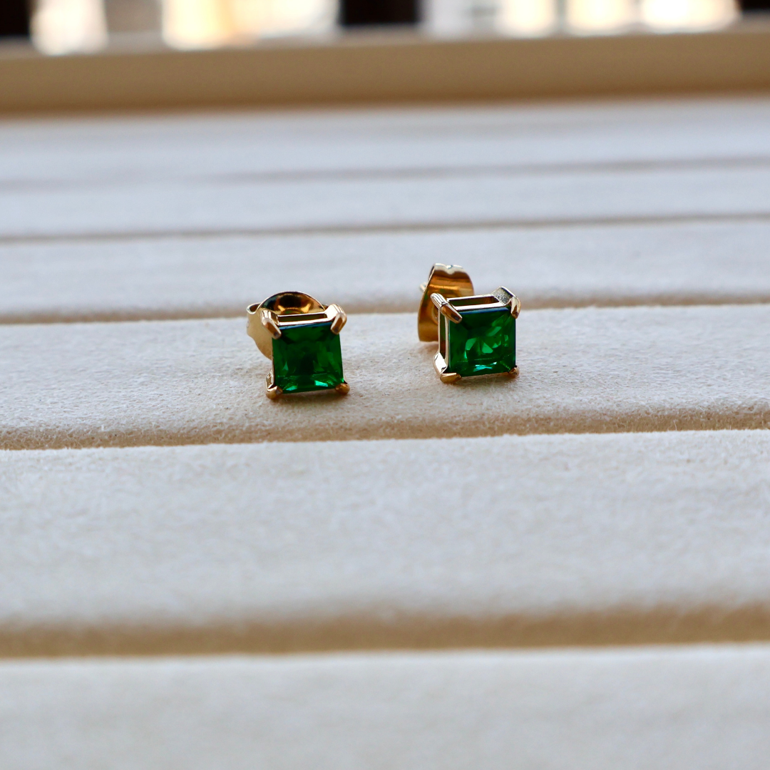 18K Gold Plated Princess Cut Stud Earrings