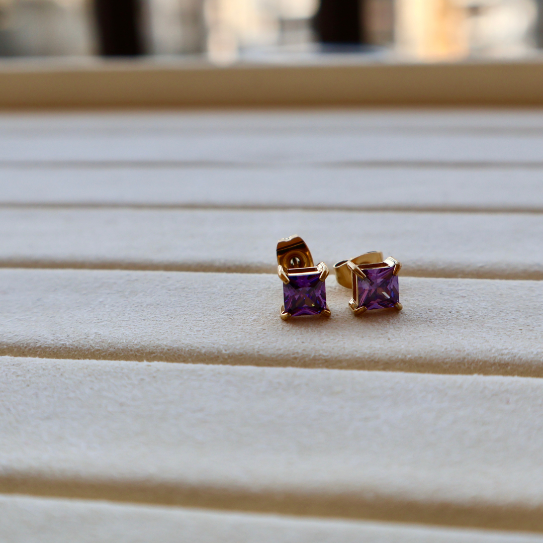 18K Gold Plated Princess Cut Stud Earrings