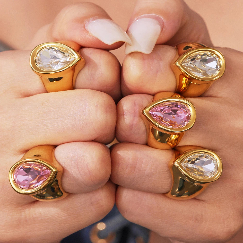 18K Gold Plated Teardrop Zircon Ring