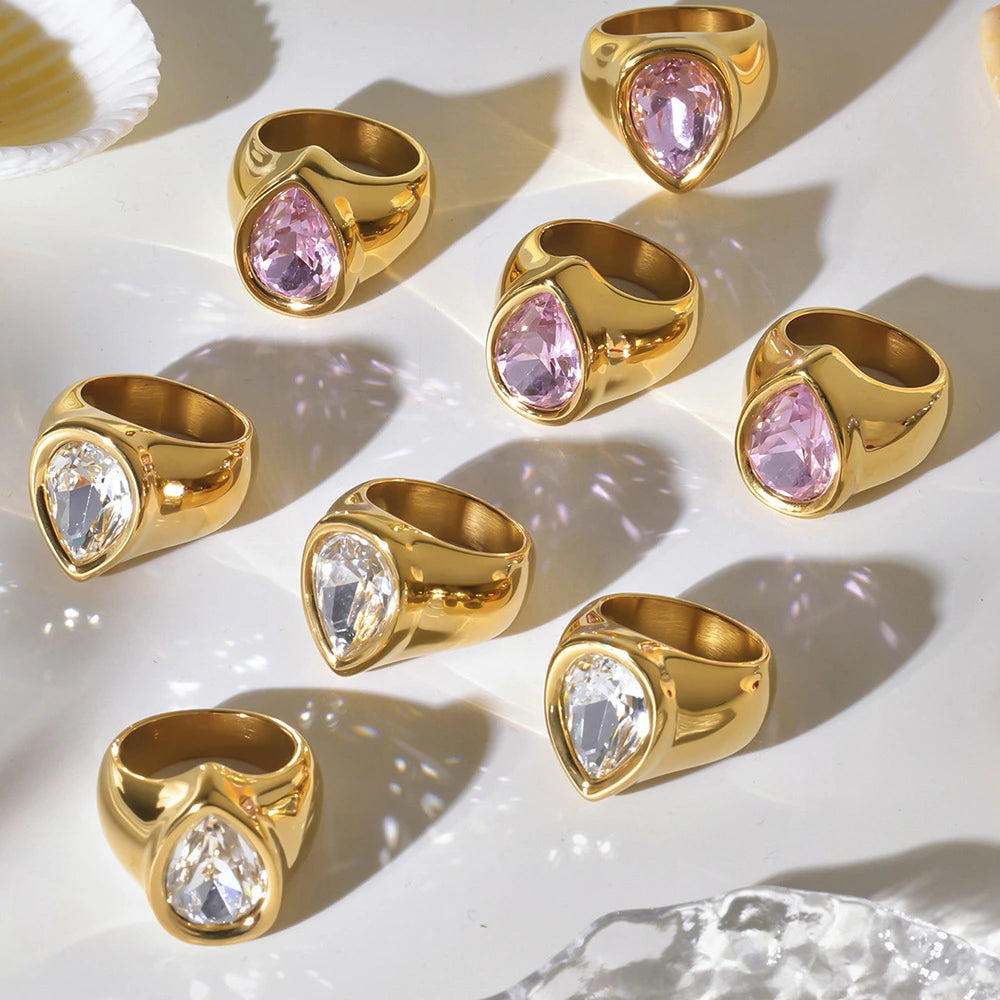 18K Gold Plated Teardrop Zircon Ring