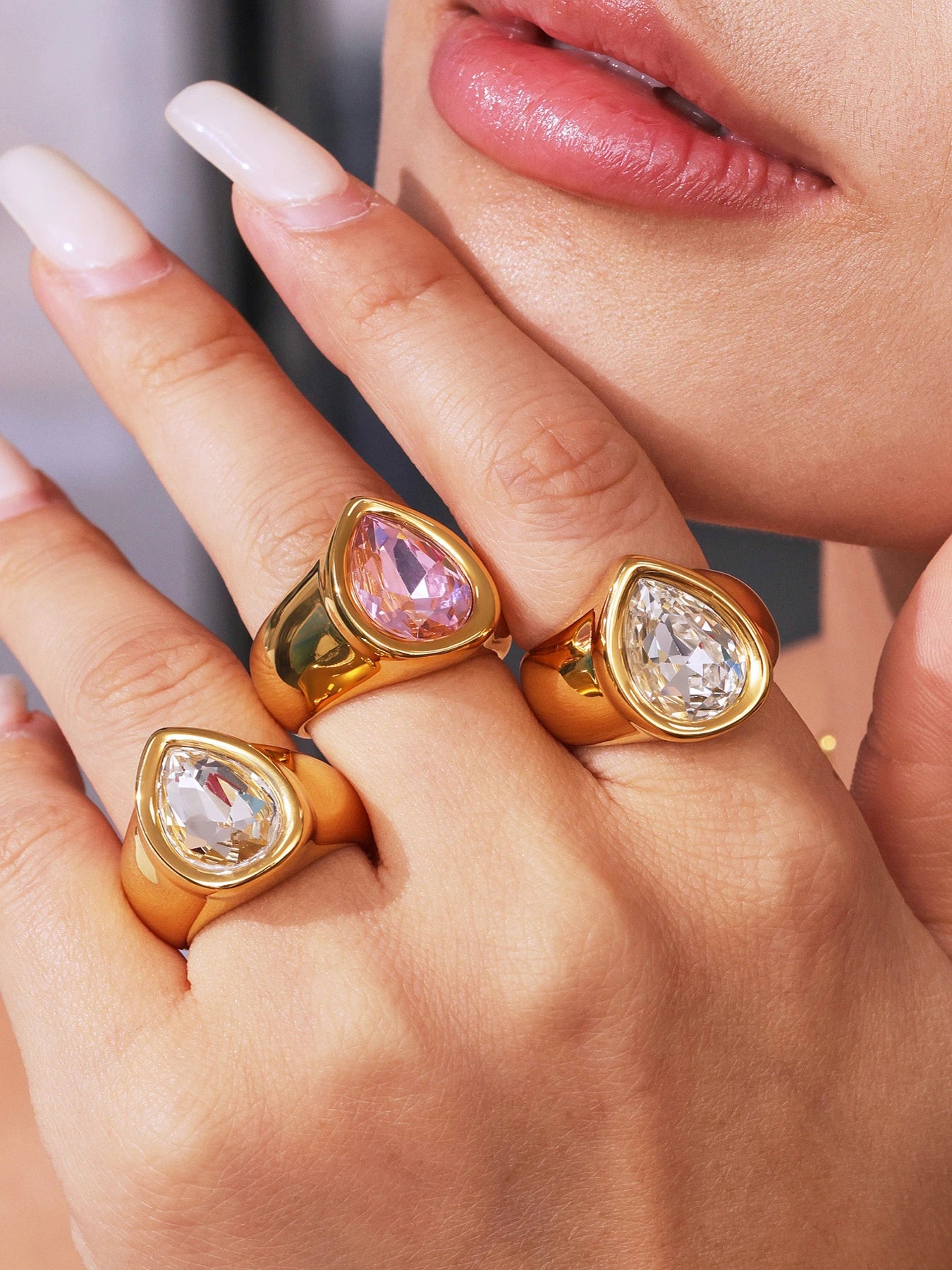 18K Gold Plated Teardrop Zircon Ring