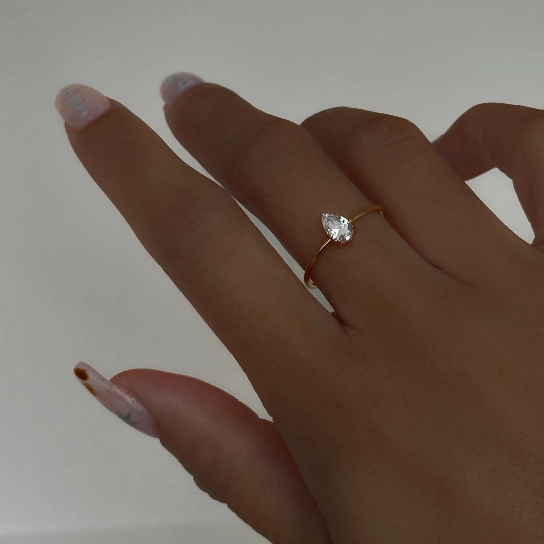 18K Gold Plated Water Drop Zircon Ring