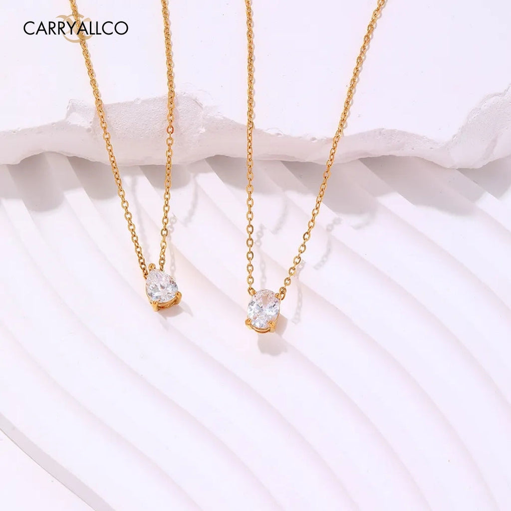 18K Gold Plated Waterdrop & Oval Stone Necklace CARRYALLCO