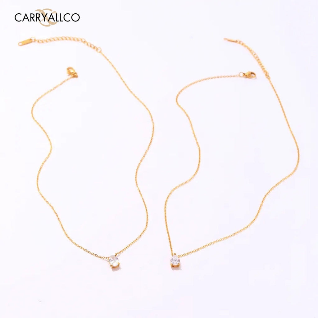 18K Gold Plated Waterdrop & Oval Stone Necklace CARRYALLCO