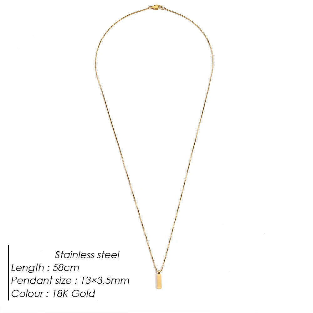 Bar Pendant Box Chain Necklace – Detail View | 18K Gold Plated | Carryallco India