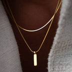 18K Gold Stainless Steel Snake Chain Bar Pendant Necklace