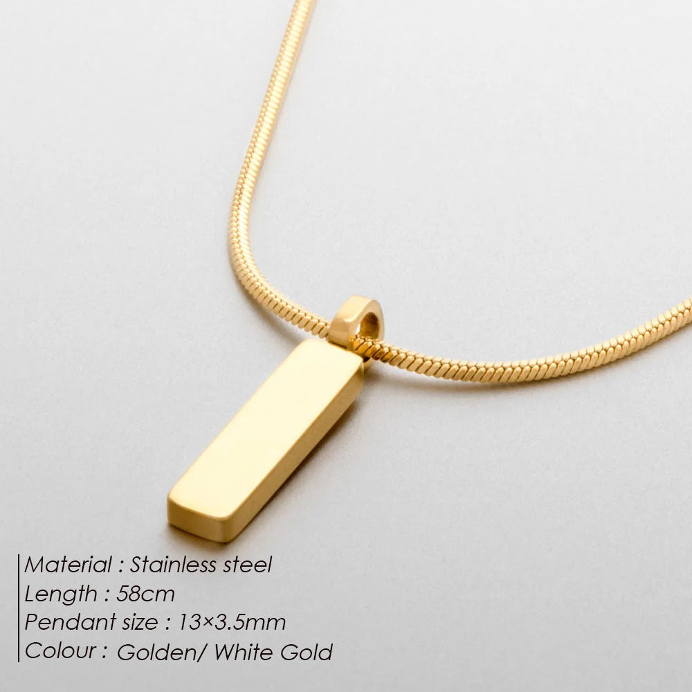 Sleek Bar Pendant Snake Chain Necklace – Side View | 18K Gold Plated | Carryallco India