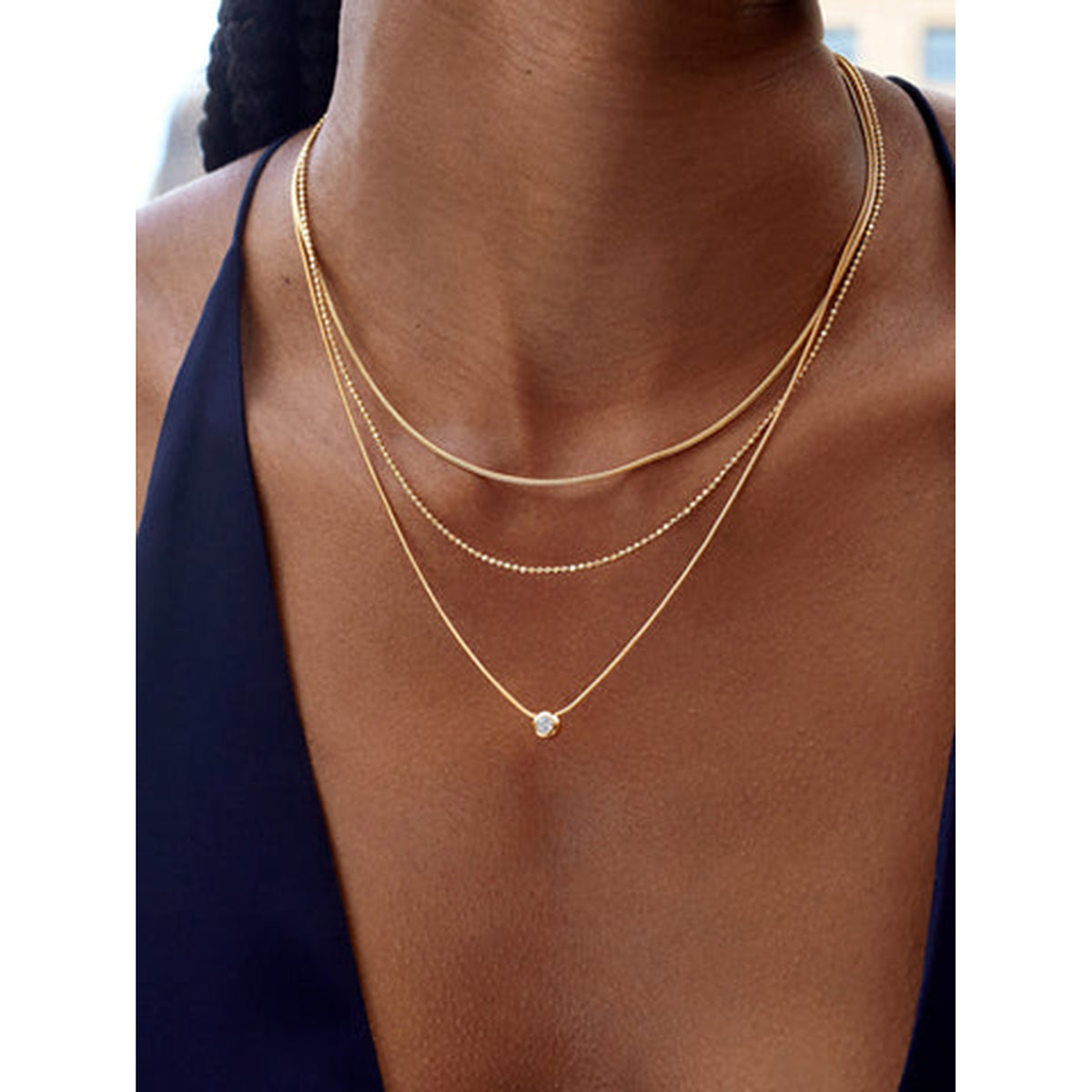 18K PVD Gold Plated Three Layer Demifine Necklace